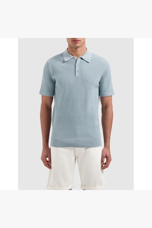 Braided Knitwear Polo Blue Grey