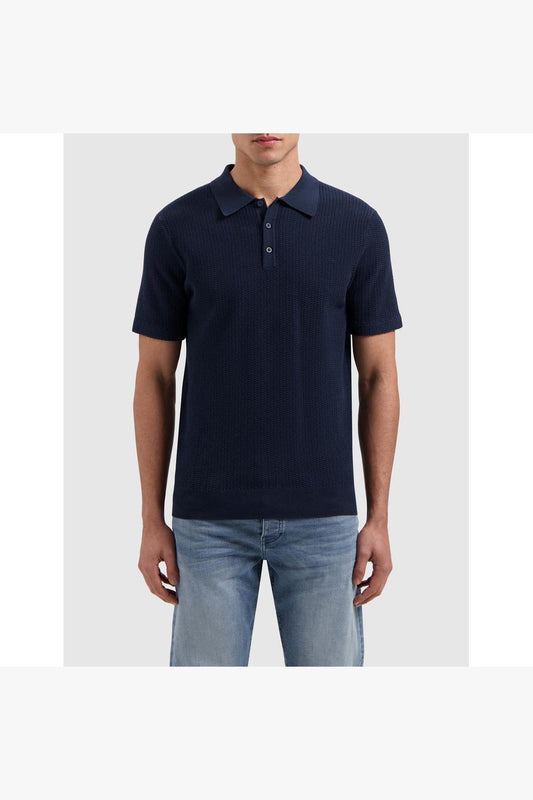 Braided Knitwear Polo Navy