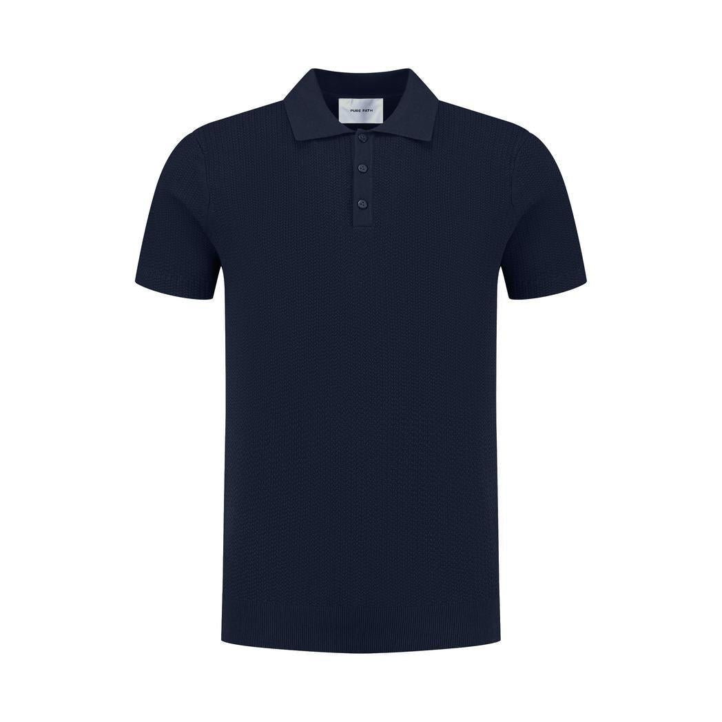 Braided Knitwear Polo Navy-Pure Path-Mansion Clothing
