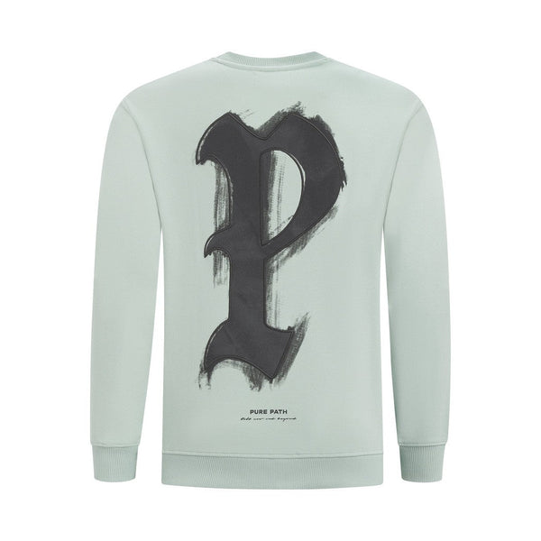 Brushstroke Initial Sweater - Mint-Pure Path-Mansion Clothing