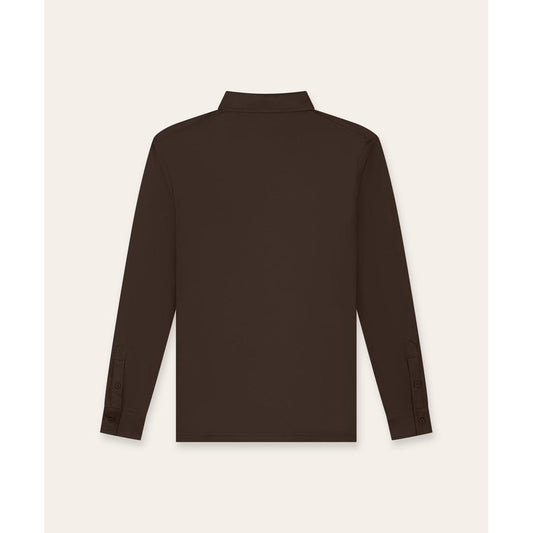 Buttoned Longsleeve Polo Brown-Tria D'oro-Mansion Clothing