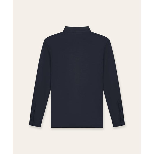 Buttoned Longsleeve Polo Navy-Tria D'oro-Mansion Clothing