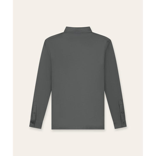 Buttoned Longsleeve Polo Slate Grey-Tria D'oro-Mansion Clothing