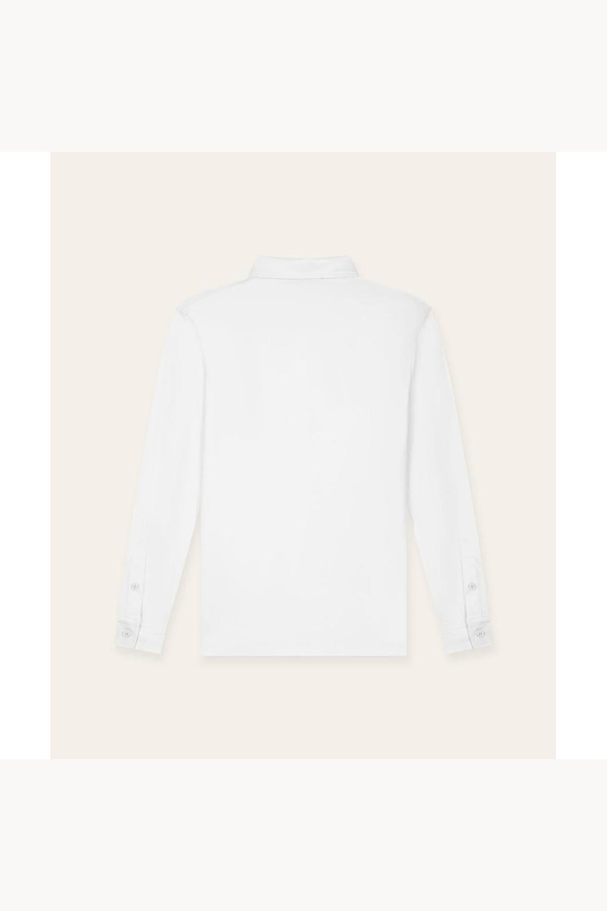 Buttoned Longsleeve Polo White-Tria D'oro-Mansion Clothing
