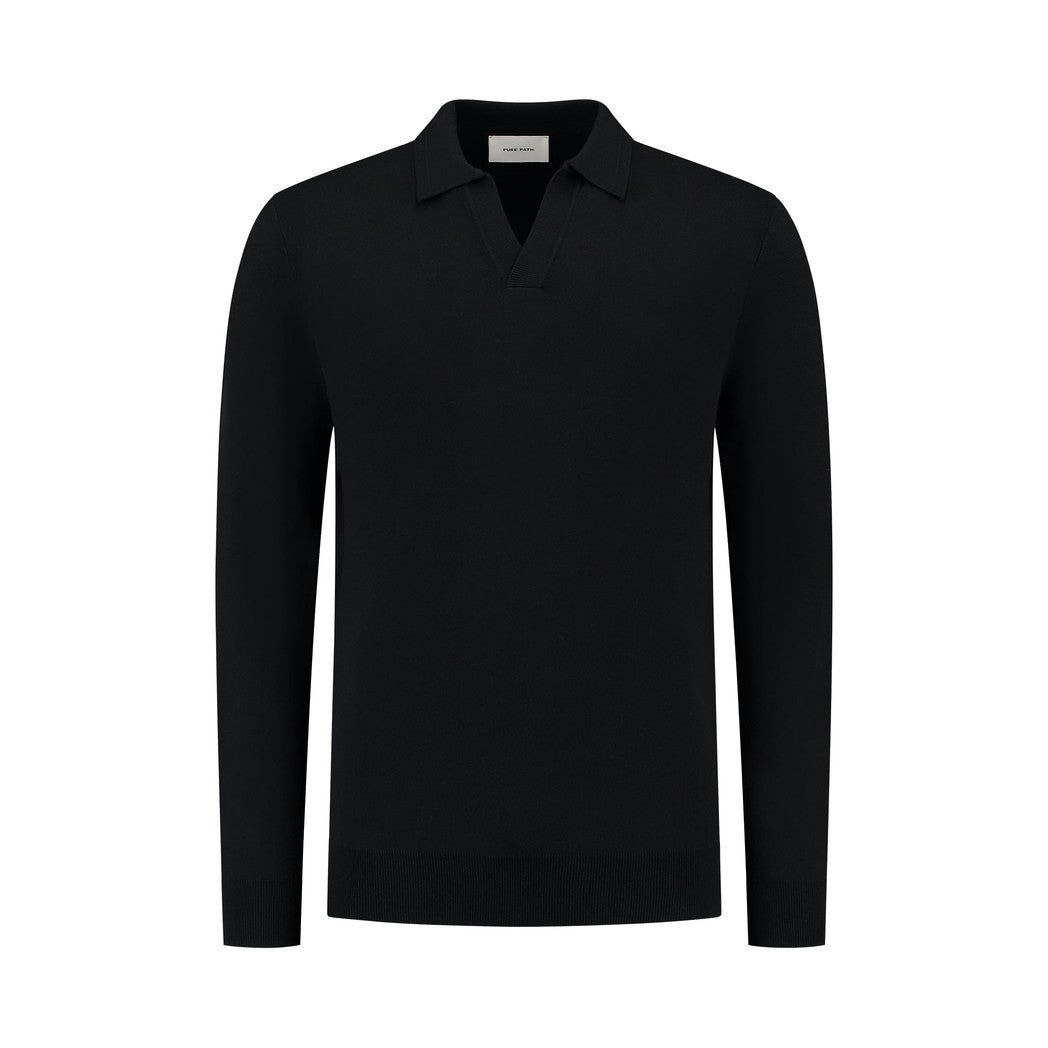 Buttonless Polo Knitwear Black-Pure Path-Mansion Clothing