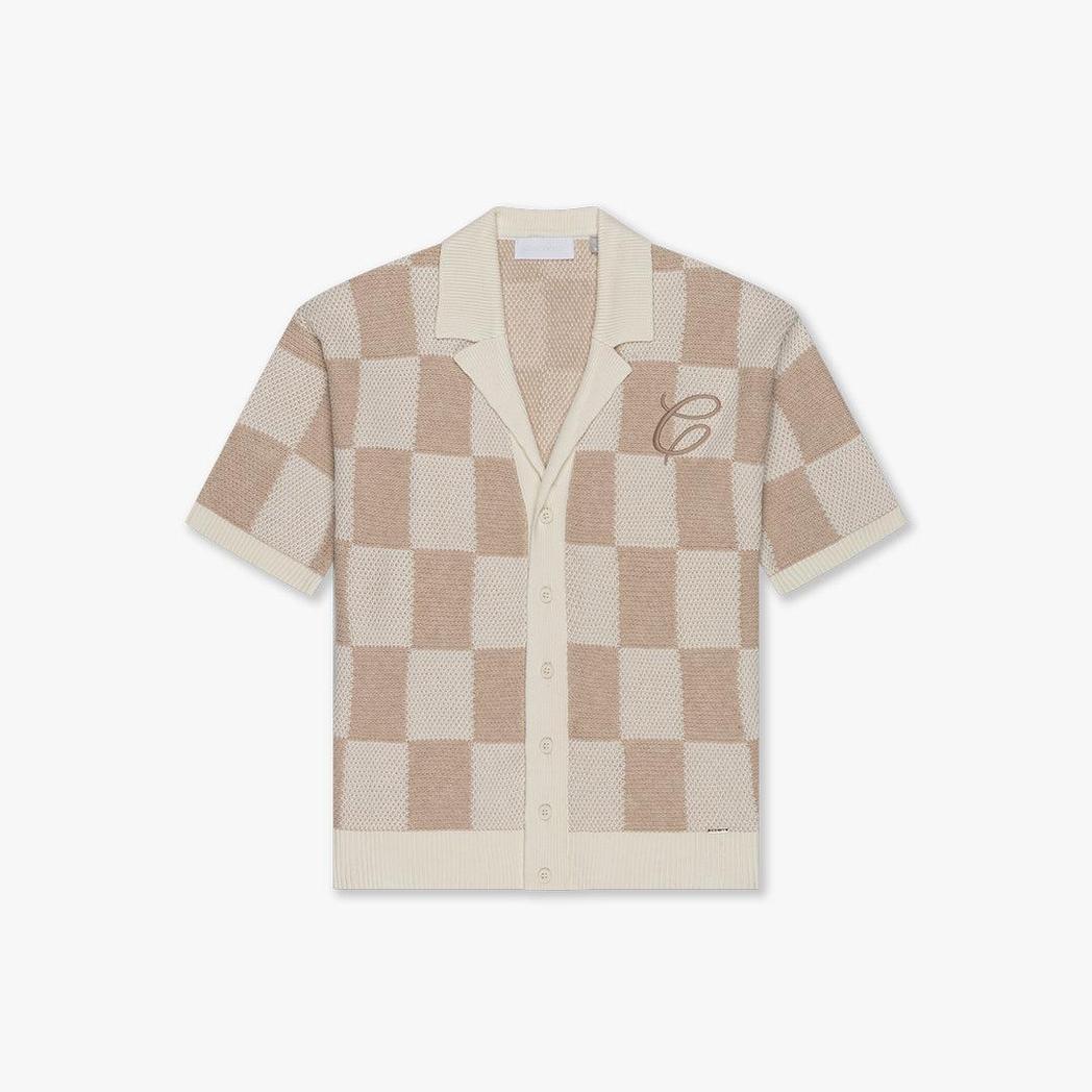 Croyez Knitted Checkerboard Shirt Off-White/Beige-Croyez-Mansion Clothing