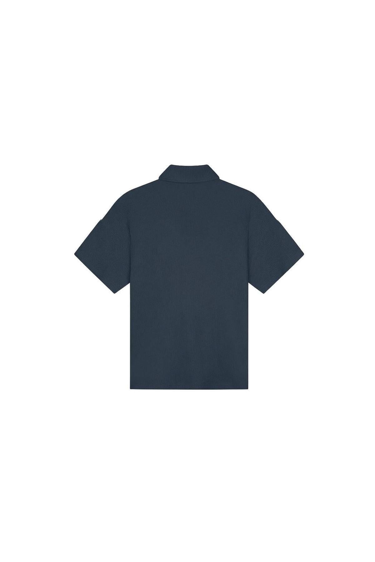 Emblem Seersucker Buttonless Polo Navy