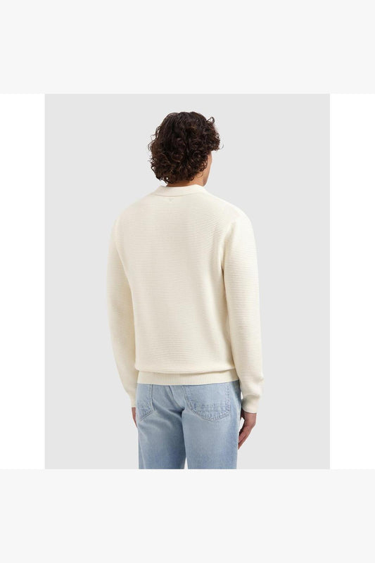 Embroidered Braided Knit Polo Off White