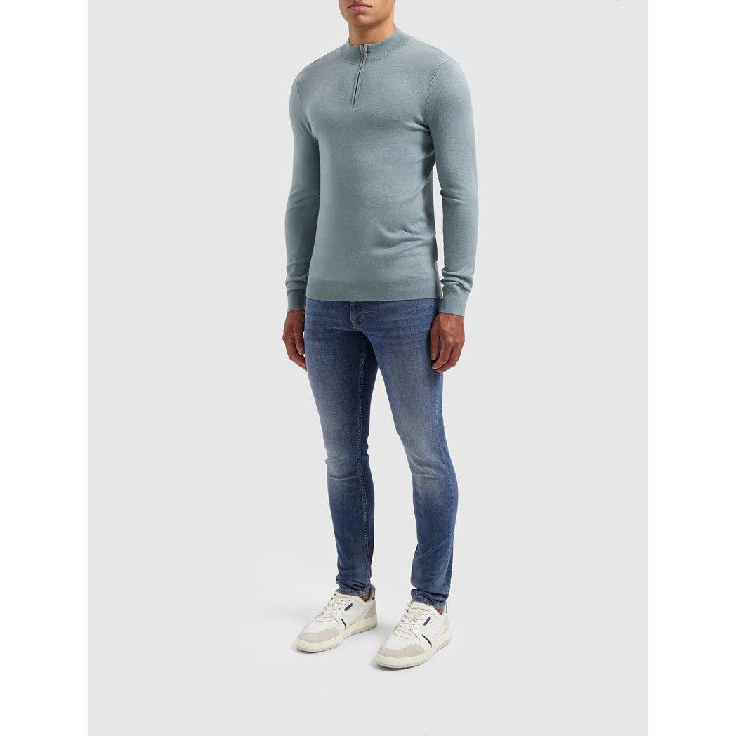 Essential Knitwear Halfzip Sweater Blue Grey-Pure Path-Mansion Clothing