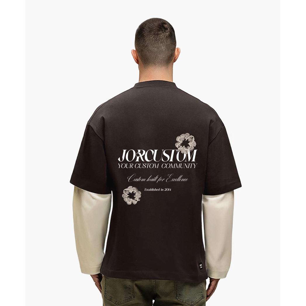 Flowers Double Layered Longsleeve T-Shirt Brown/Creme-Jorcustom-Mansion Clothing
