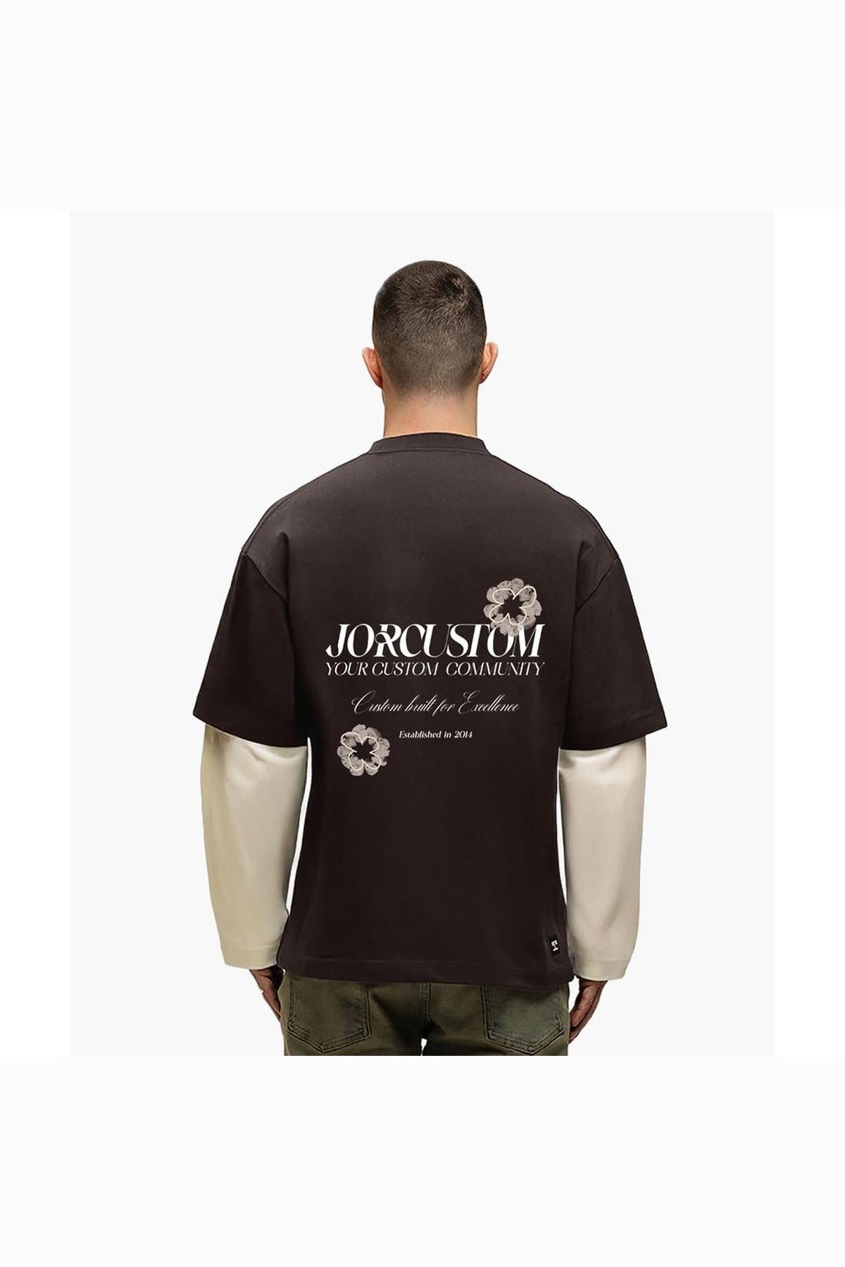 Flowers Double Layered Longsleeve T-Shirt Brown/Creme-Jorcustom-Mansion Clothing