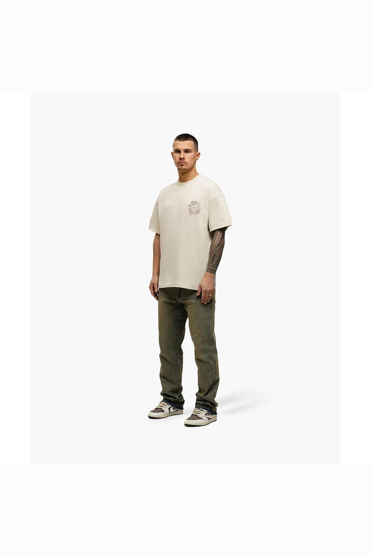 Flowers Loose Fit T-Shirt Creme-Jorcustom-Mansion Clothing