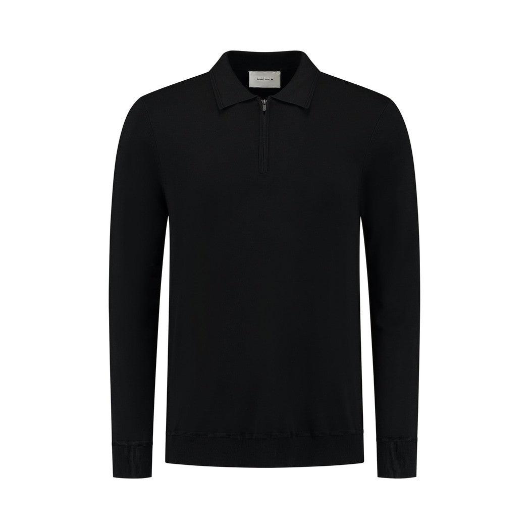 Halfzip Polo Knitwear Black-Pure Path-Mansion Clothing