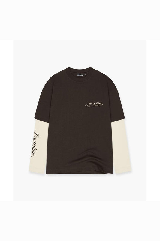 Handscript Double Layered Longsleeve T-Shirt Brown/Creme