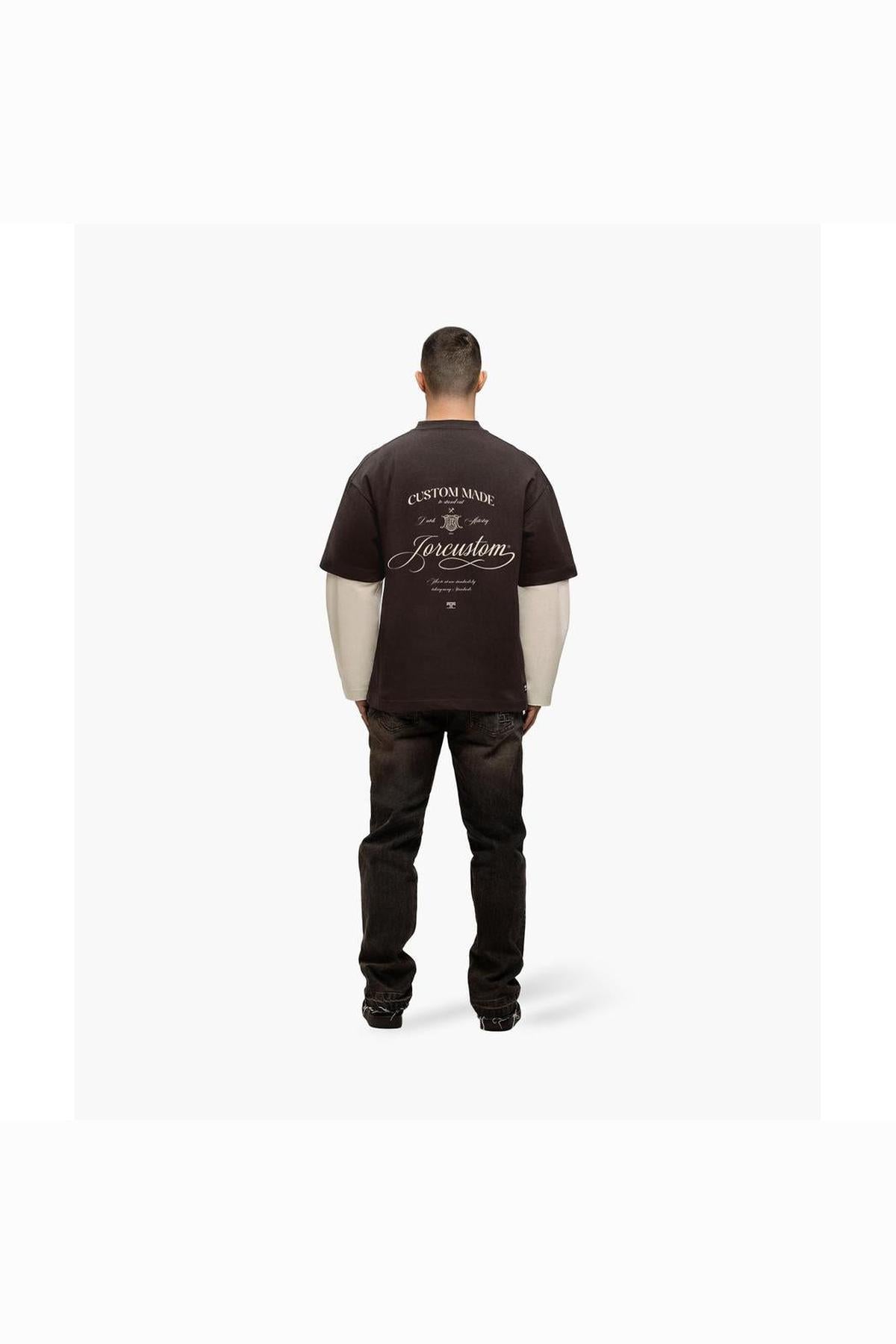 Handscript Double Layered Longsleeve T-Shirt Brown/Creme-Jorcustom-Mansion Clothing