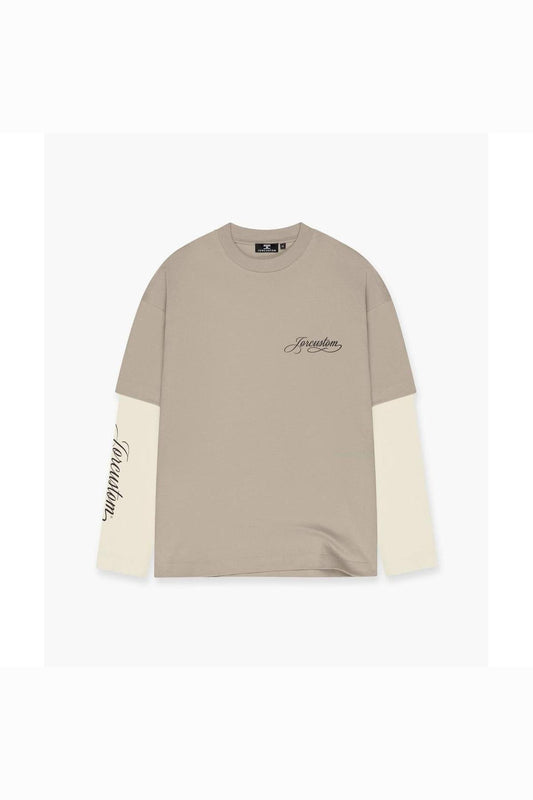 Handscript Double Layered Longsleeve T-Shirt Taupe/Creme