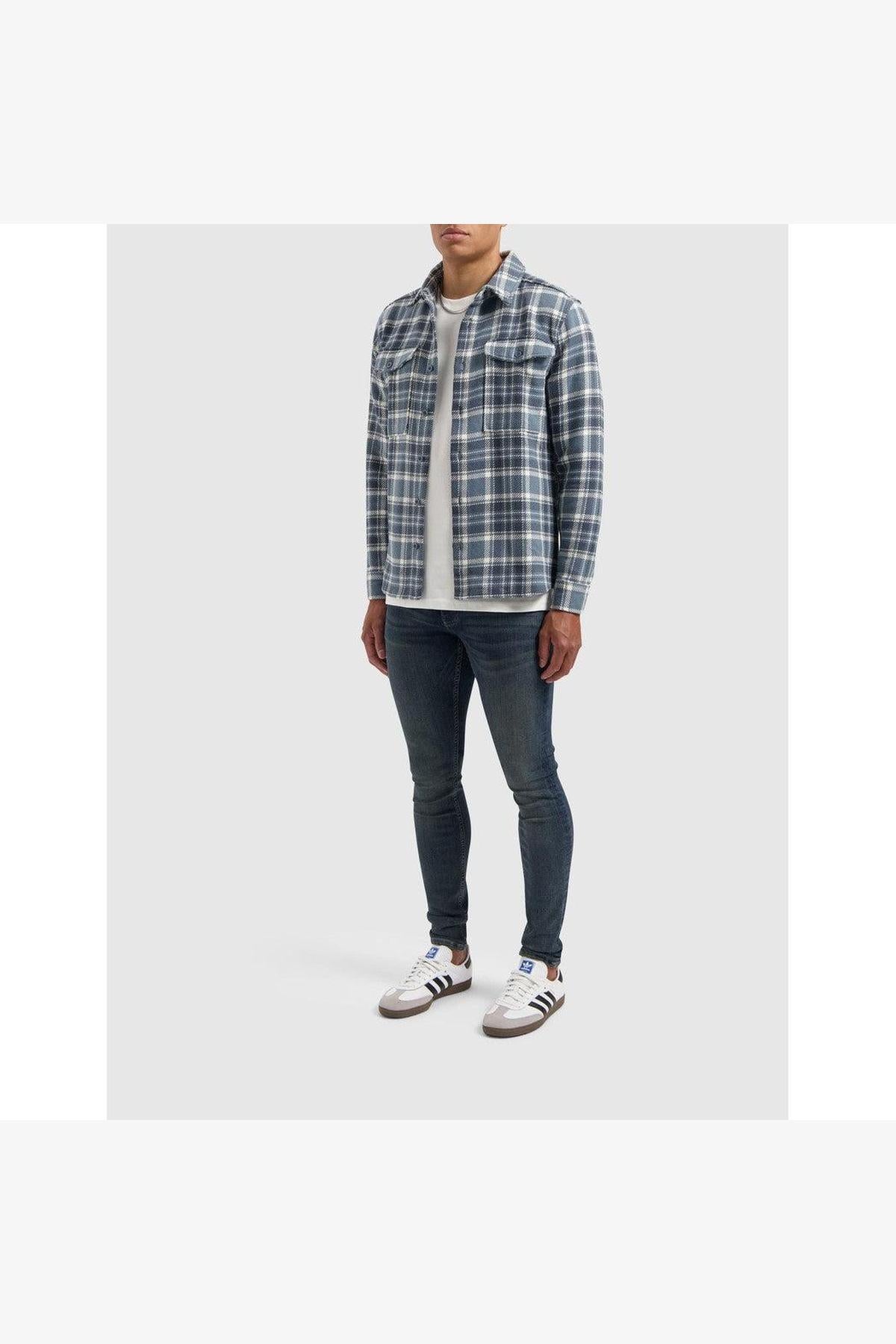 Heavy Twill Checked Shirt Blue