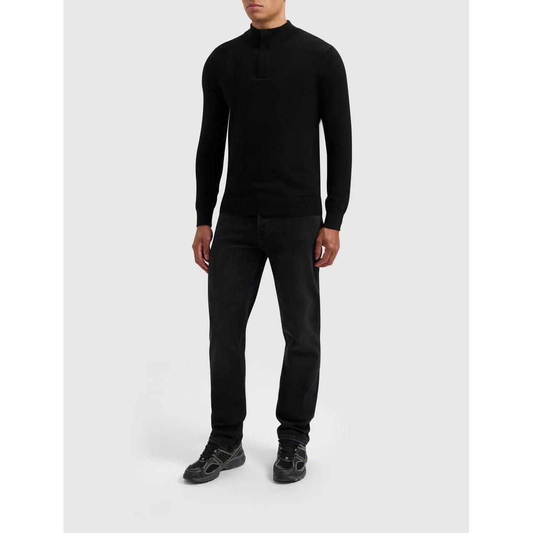 Hidden Halfzip Knitwear Black-Pure Path-Mansion Clothing