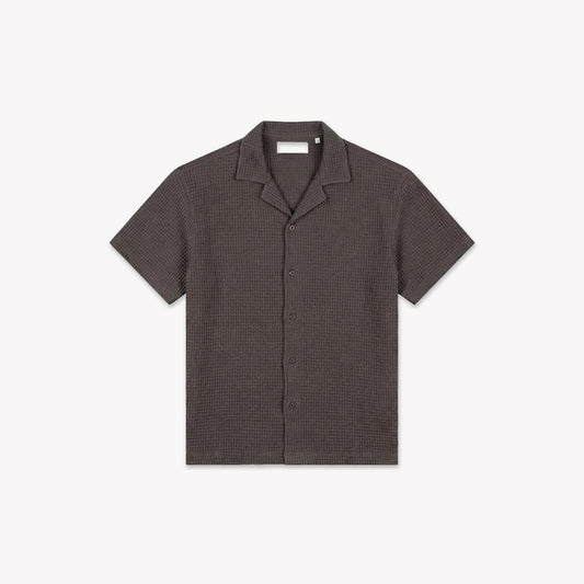 Initial Waffle Shirt Washed Brown