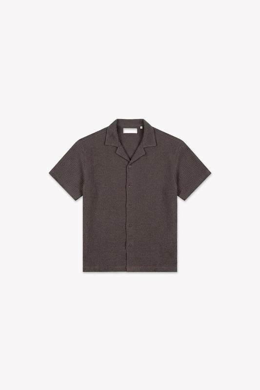 Initial Waffle Shirt Washed Brown