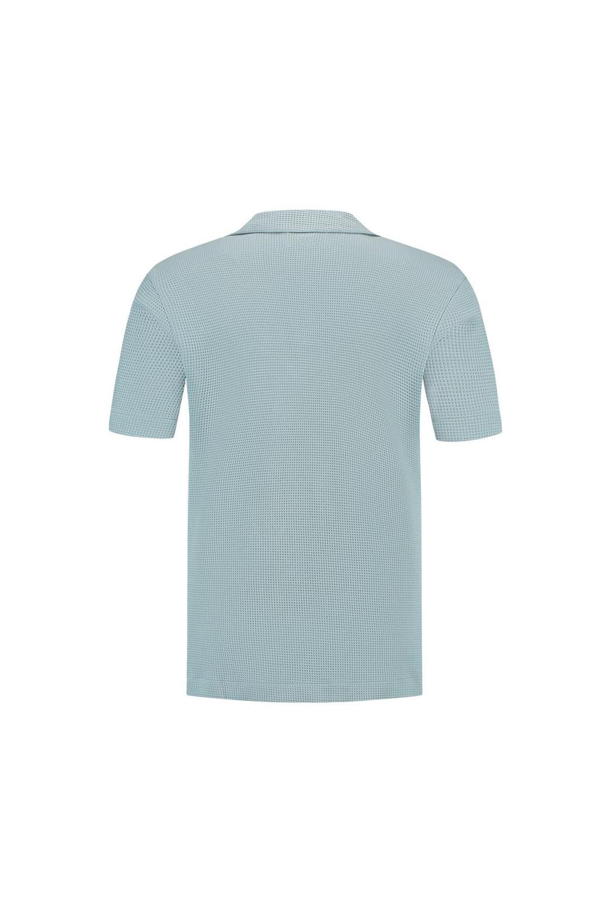 Initials Waffle Polo Blue Grey