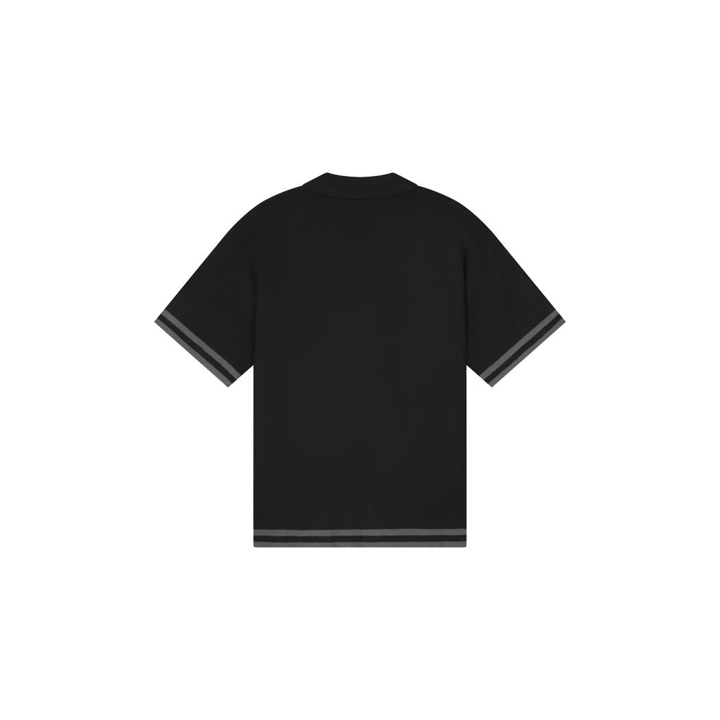 Knitted Camp Collar Shirt Black/Beige-Malelions-Mansion Clothing