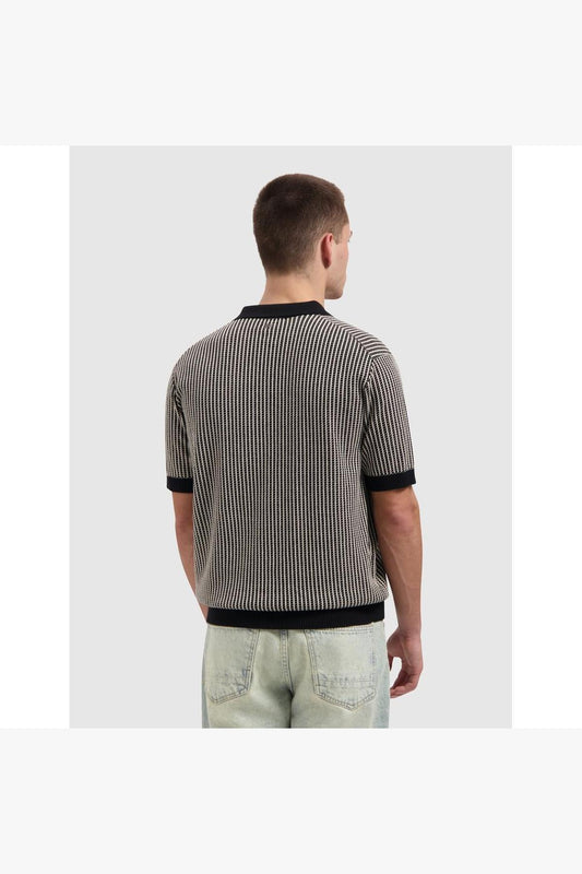 Ladder Stitch Knitted Polo Black