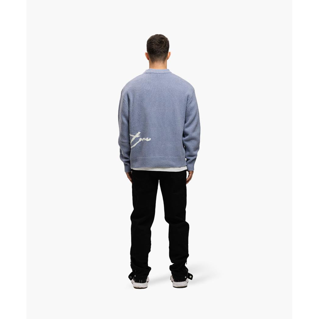 M-FW25-KNITSWEAT-PENNED Blue-Jorcustom-Mansion Clothing