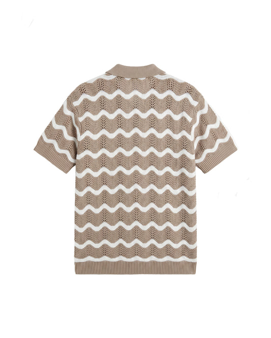 Wavy Crochet Knitted Shirt Taupe