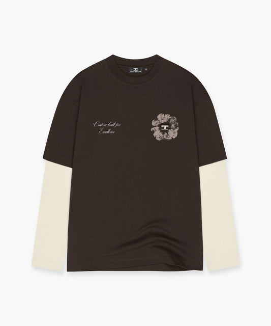 Flowers Double Layered Longsleeve T-Shirt Brown/Creme