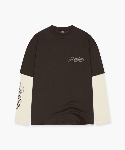 Handscript Double Layered Longsleeve T-Shirt Brown/Creme