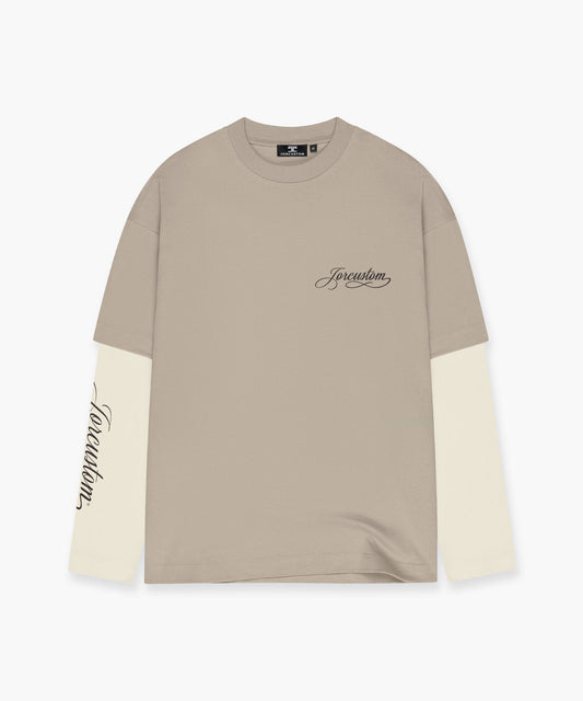 Handscript Double Layered Longsleeve T-Shirt Taupe/Creme