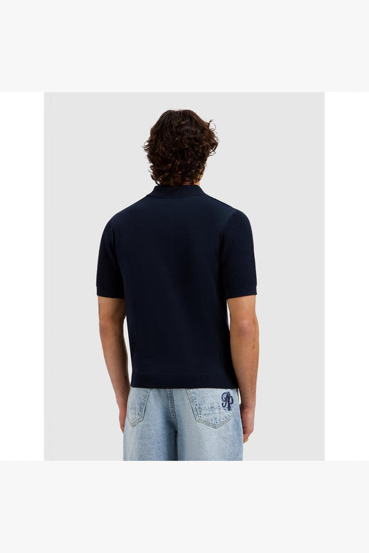 Openwork Knitted Polo Dark Navy