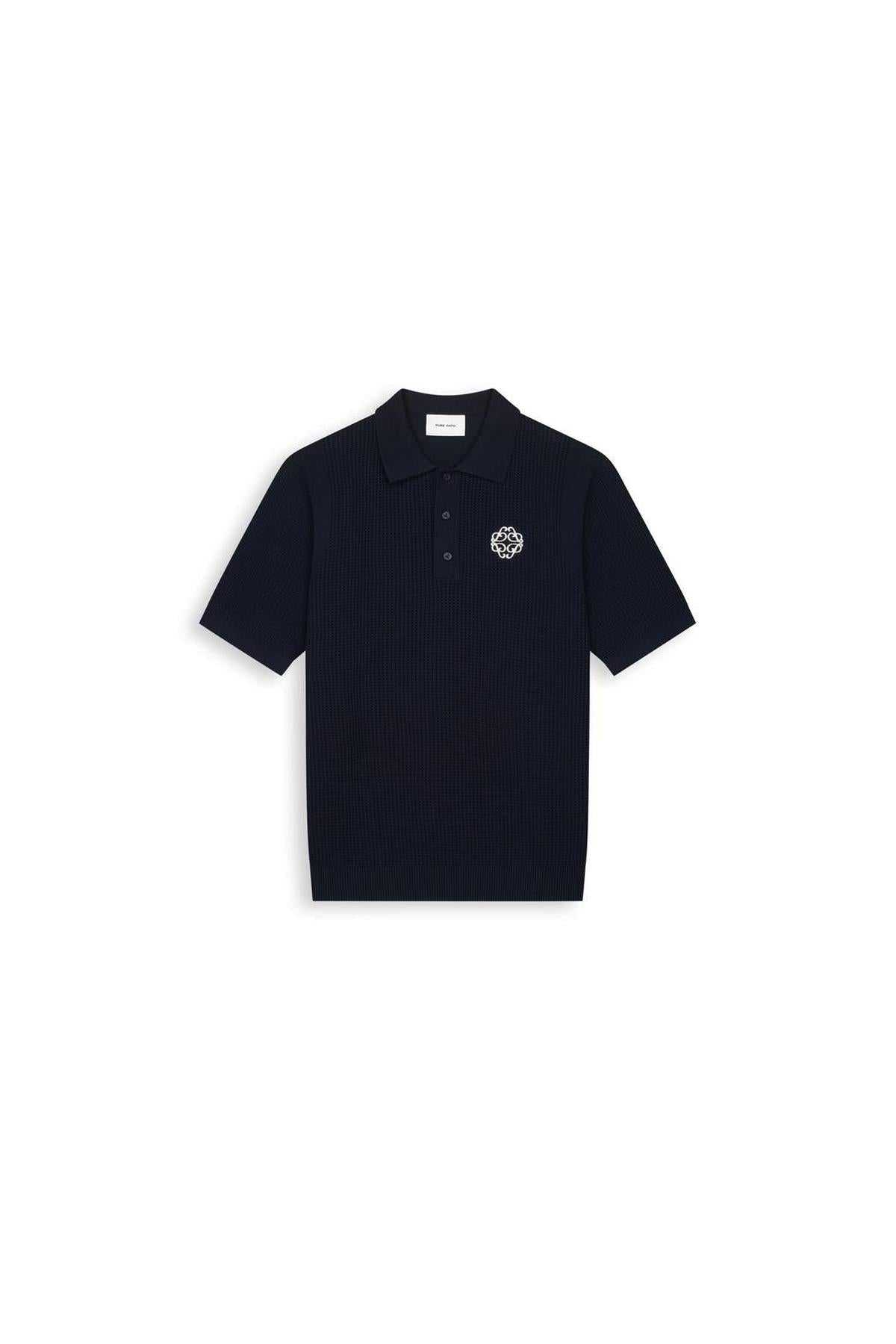 Openwork Knitted Polo Dark Navy