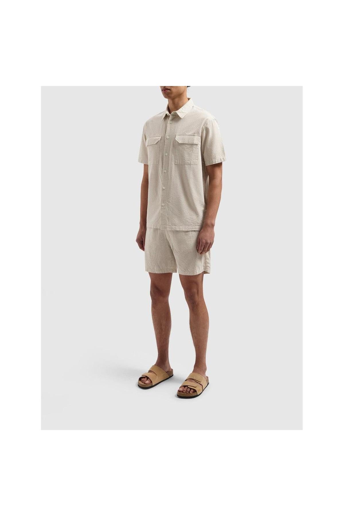 Pinstripe Shortsleeve Shirt - Taupe-Pure Path-Mansion Clothing
