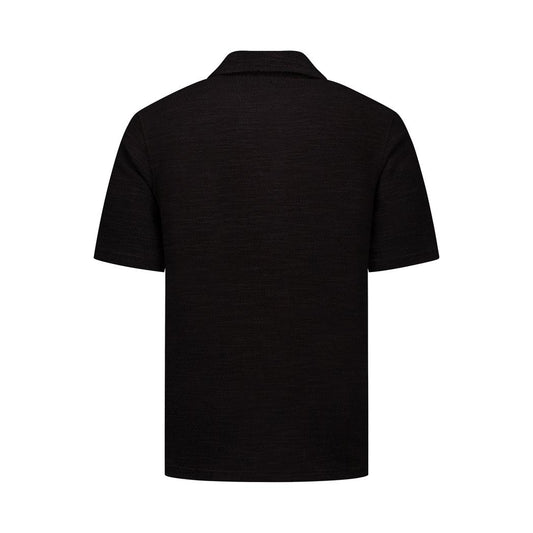 Short Sleeve Bouclé Palm Shirt Black-Pure Path-Mansion Clothing