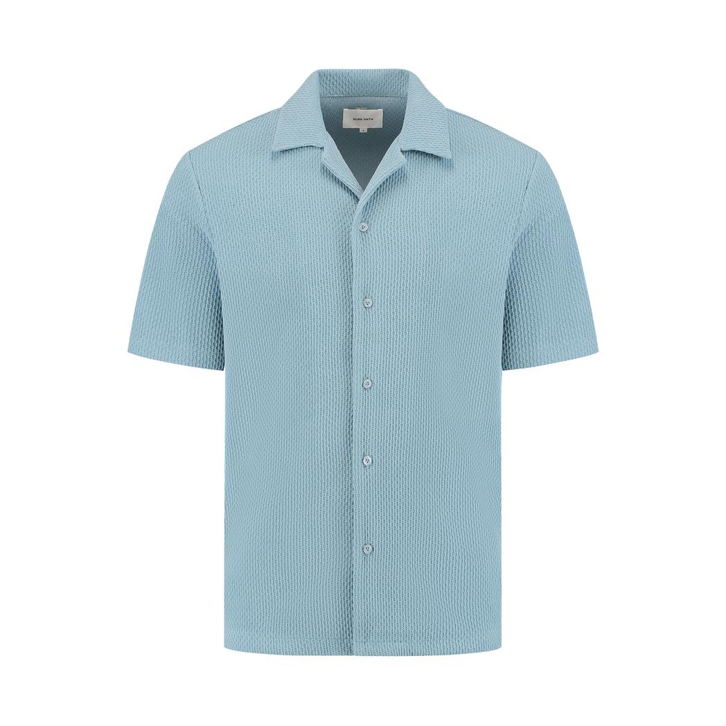 Short Sleeve Honeycomb Shirt Blue Grey-Pure Path-Mansion Clothing