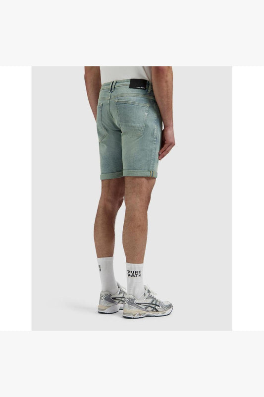 The Miles Slim Fit Short Denim Blue Green