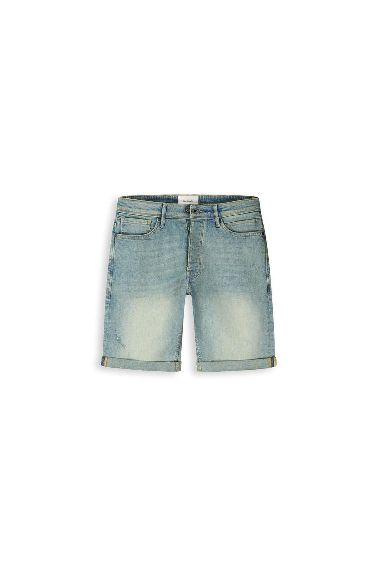 The Miles Slim Fit Short Denim Blue Green