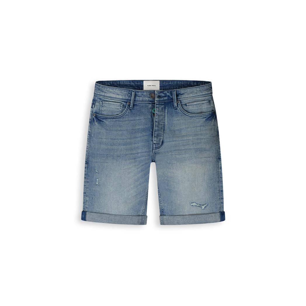The Miles Slim Fit Short Denim Mid Blue-Pure Path-Mansion Clothing