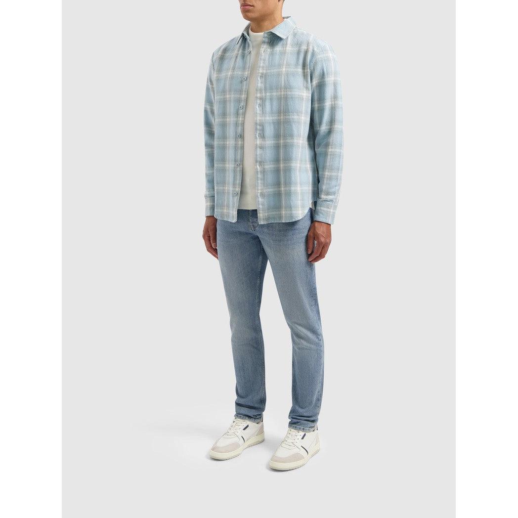 Twill Checked Overshirt Lt Blue-Pure Path-Mansion Clothing