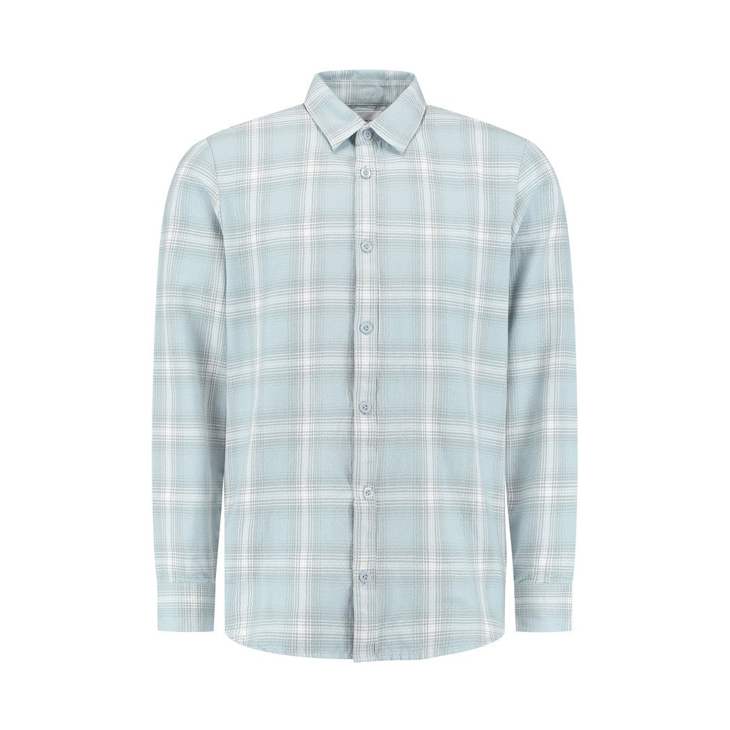 Twill Checked Overshirt Lt Blue-Pure Path-Mansion Clothing