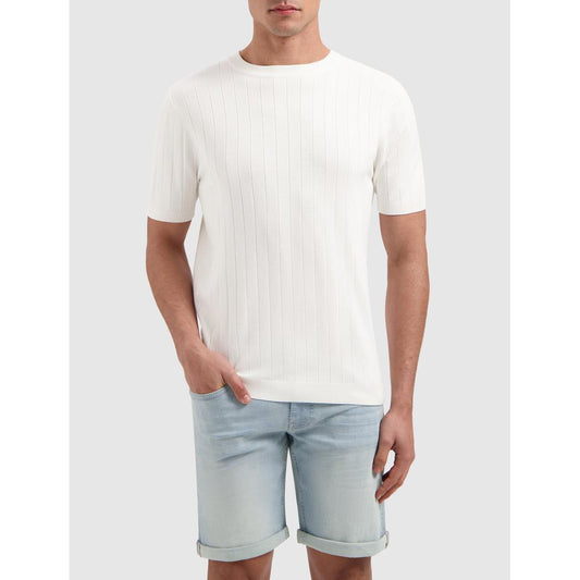 Vertical Striped Knitwear T-shirt Off White-Pure Path-Mansion Clothing