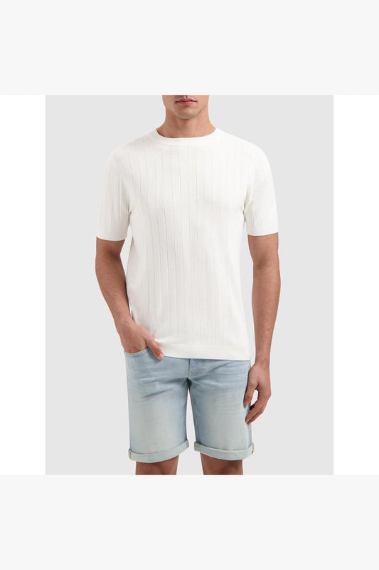 Vertical Striped Knitwear T-shirt Off White
