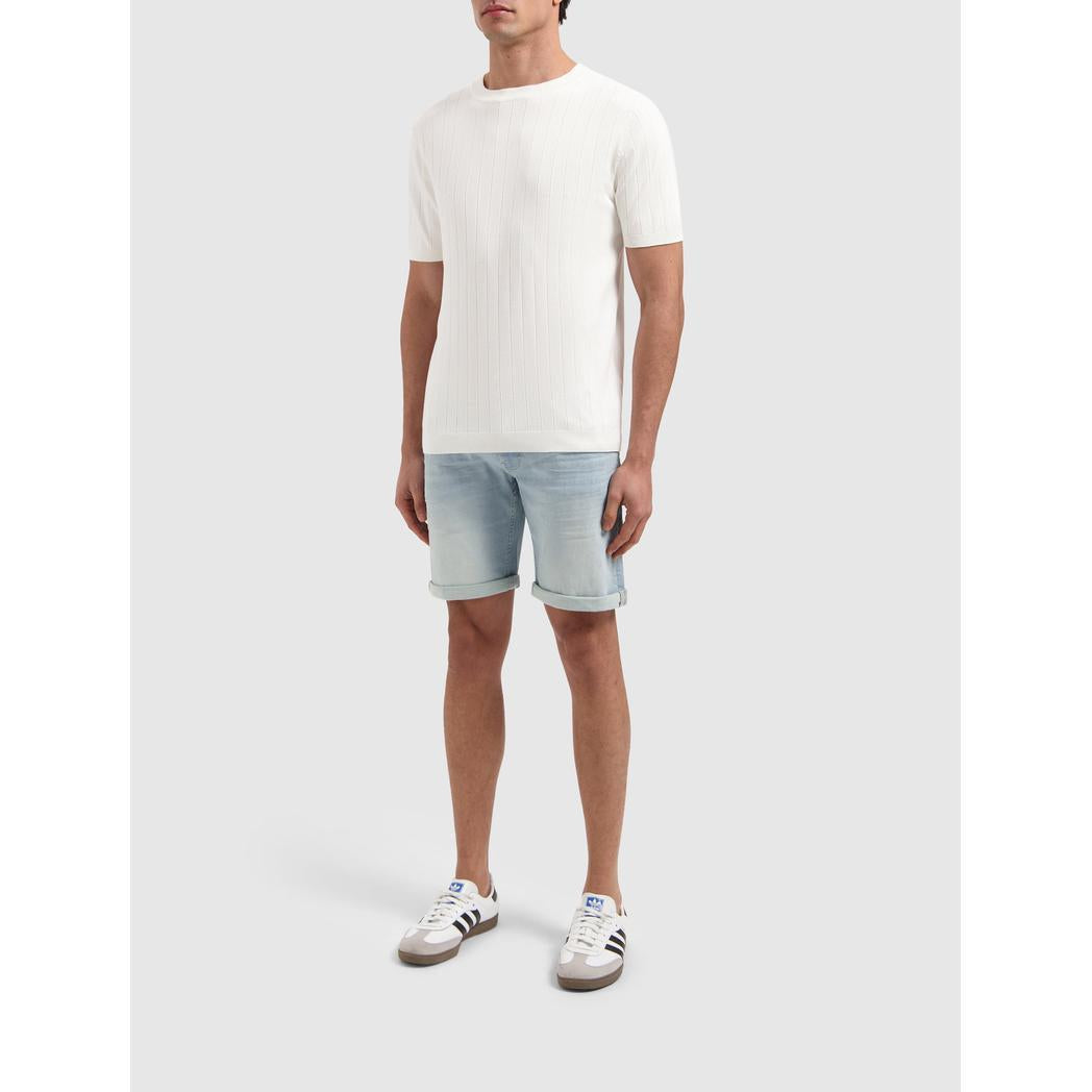 Vertical Striped Knitwear T-shirt Off White-Pure Path-Mansion Clothing