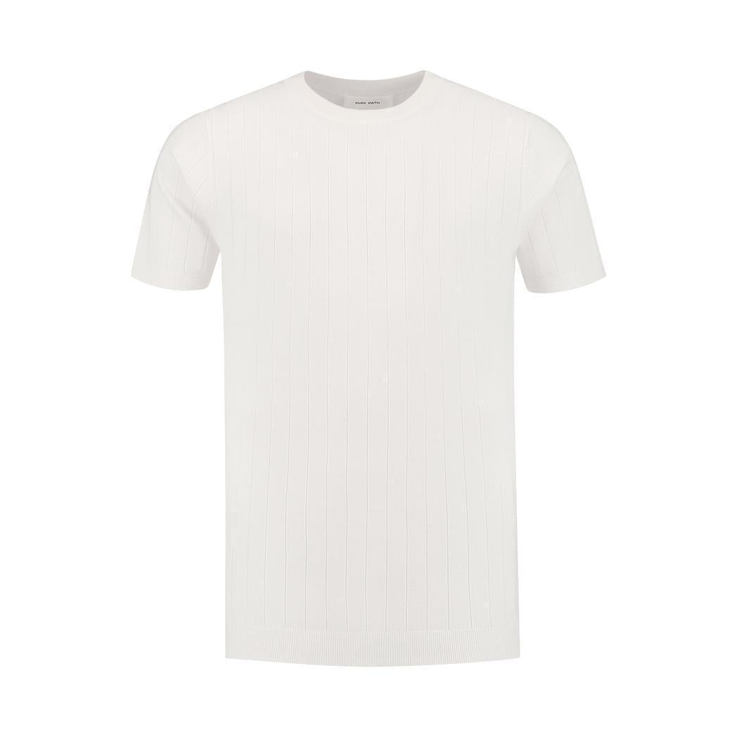 Vertical Striped Knitwear T-shirt Off White-Pure Path-Mansion Clothing