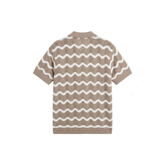 Wavy Crochet Knitted Shirt Taupe