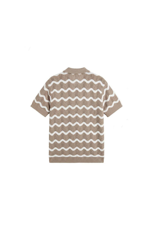 Wavy Crochet Knitted Shirt Taupe