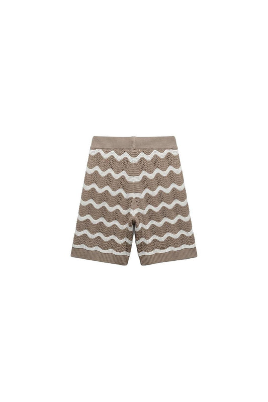 Wavy Crochet Knitted Shorts Taupe