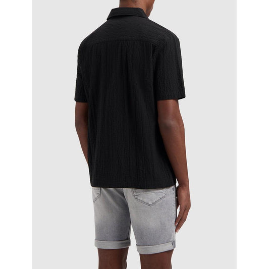 Wrinkled Short Sleeve Shirt - Black-Pure Path-Mansion Clothing